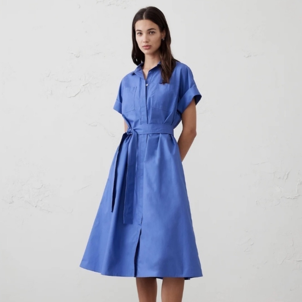 NWT! Banana Republic Saphire Blue TIE-WAIST MIDI SHIRTDRESS 🍭